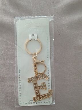 Gold Crystal Letter E Keychain Charm - Women Accessories